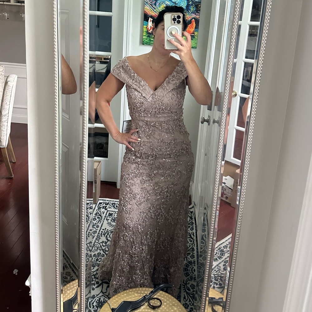 NWT off the shoulder lace sequin mermaid fit flare gown